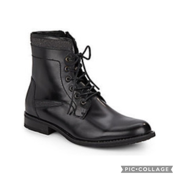 Joe’s Jeans Mitch Black Leather & Textile Combat High-Top Lace-Up Boots Size 9 - Picture 1 of 16